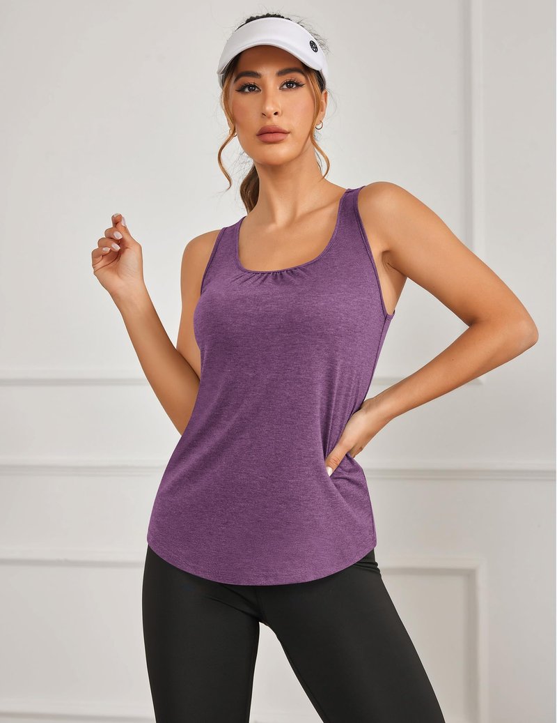 PINSPARK Workout Tops for Women Sleveless Exercise Tops Loose Fit Yoga Tank Top Quick Dry Racer Back Athletic Running Shirts,Fuchsia/Dark Grey M