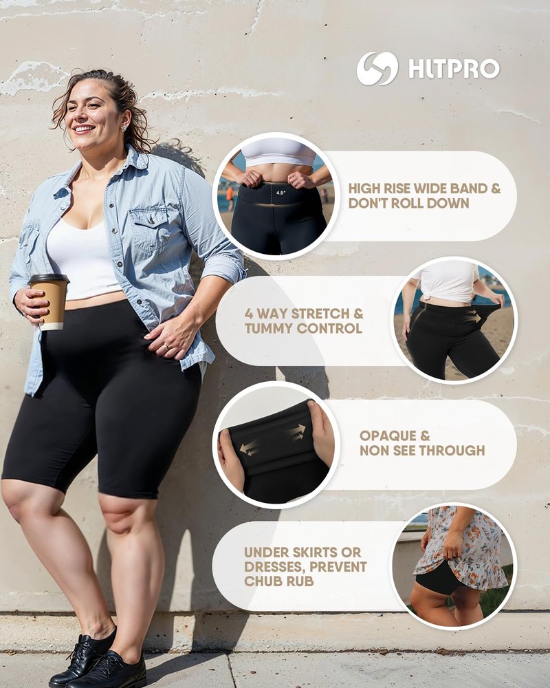 HLTPRO 3 Pack Plus Size Biker Shorts for Women (L-4XL)- 8"/5" High Waist Tummy Control Shorts for Workout, Yoga, Running