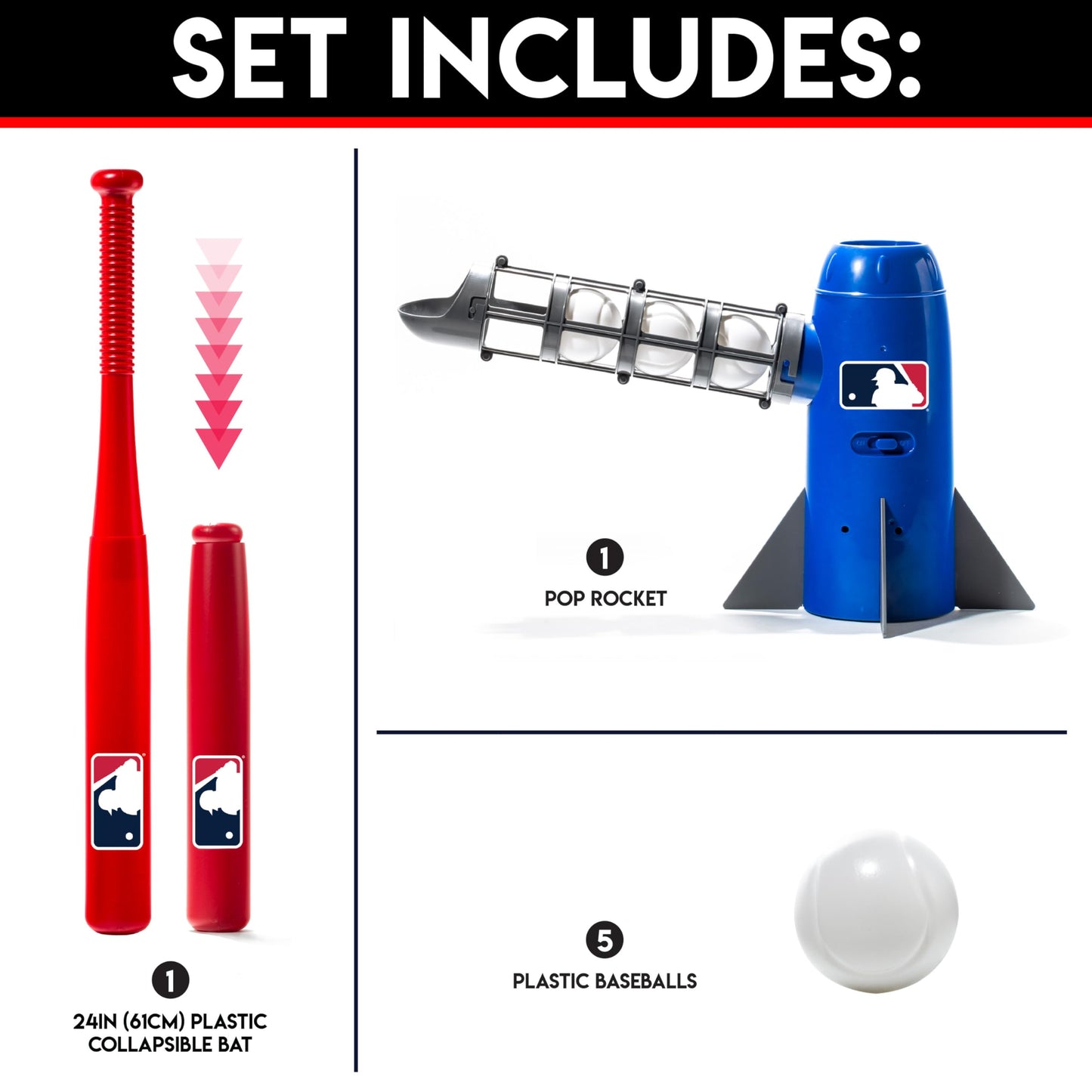 Franklin Sports MLB Kids Pitching Machine - POP ROCKET Kids Baseball Trainer - Includes 5 Plastic Baseballs & Baseball Bat, Multicolor Medium