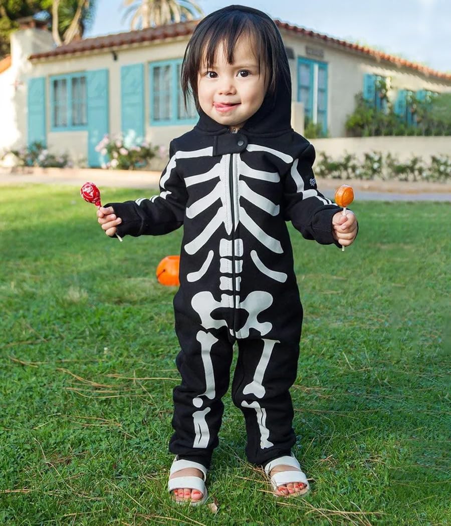 Tipsy Elves Kids Skeleton Halloween Costume Jumpsuit for Babies and Toddlers - Unisex Sizing - Spooky White Skeleton Halloween Costume For Boys and Girls Size 3T