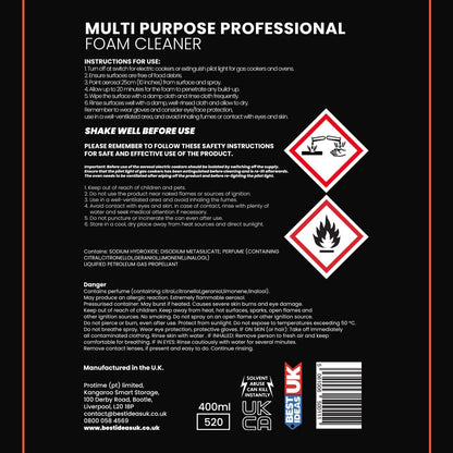 Profoam Oven, Grill & Barbecue Cleaner, Heavy Duty Oven Cleaner & Degreaser, Removes Baked On Food and Burnt-In Grease Fast, (400ml) Foam Spray, Made In The UK