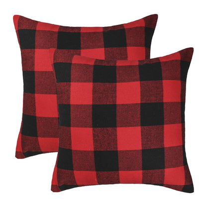 4TH Emotion Set of 2 Christmas Buffalo Check Plaid Throw Pillow Covers Cushion Case Polyester for Farmhouse Home Decor Red and Black, 18 x 18 Inches