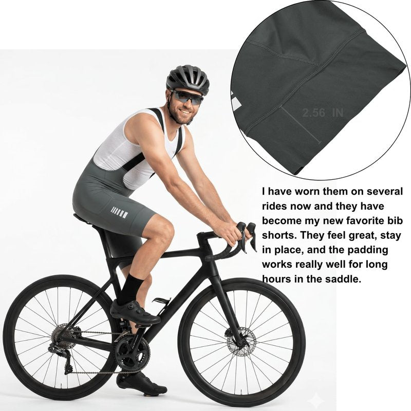 Lo.gas Cycling Bibs Men Shorts 3D Padded Bike Shorts High Stretch Quick-Dry 3 Pockets & 2.56 Inch Non-Slip Leg Grippers Grey L