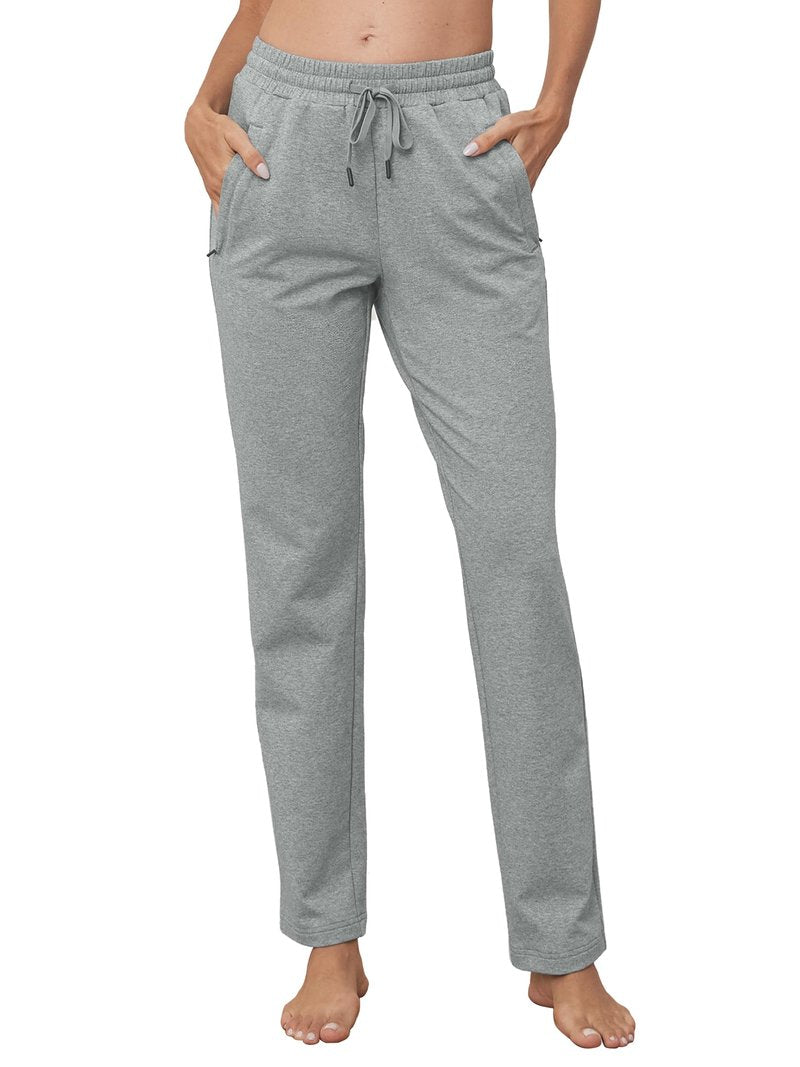 SEVEGO Women's Sweatpants Tall Cotton Yoga Lounge Casual Open Bottom Soft Workout Zipper Pocket Joggers,36",Light Grey,XXL