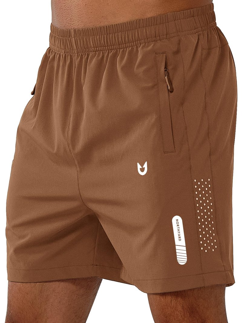 NORTHYARD Men's Athletic Running Shorts Gym Workout 7"/9"/5" Quick Dry Lightweight Sports Basketball Tennis 3 Zipper Pockets BROWN-5inch S