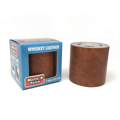 MATCH 'N PATCH Leather Repair Tape - Realistic Printed Leather Pattern for Vinyl, & Synthetic Repairs, Conceal Rips, Scratches, and Tears, for Furniture Fix, Crafts, & DIY, 15 ft x 2.25" Roll, Whiskey