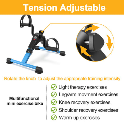 Folding Exercise Bike Pedal Exerciser Portable Desk Bike with LCD Display for Arms and Legs Workout (BLUE)