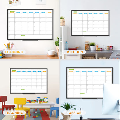 JILoffice Dry Erase Calendar Whiteboard - Magnetic White Board Calendar Monthly 36 X 24 Inch, Black Aluminum Frame Wall Mounted Board for Office Home and School