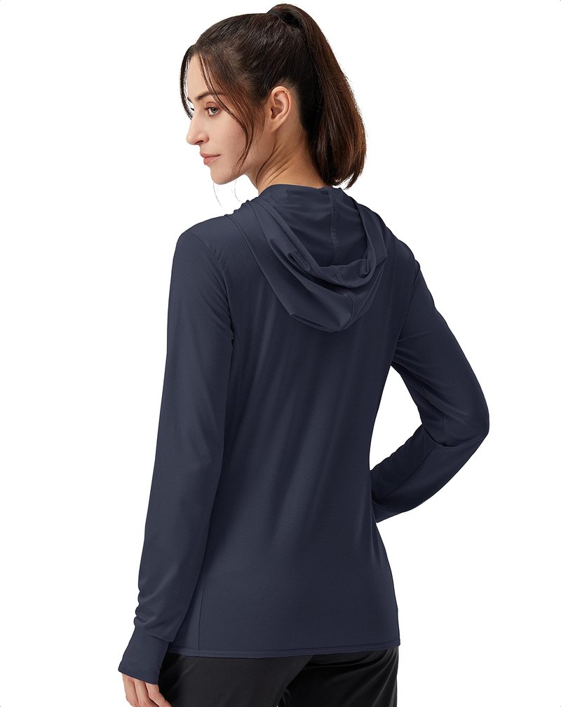 Soothfeel Women's UPF 50+ Sun Protection Hoodie Jacket Lightweight Long Sleeve Sun Shirt for Women with Pocket Hiking Outdoor Navy Blue 3XL