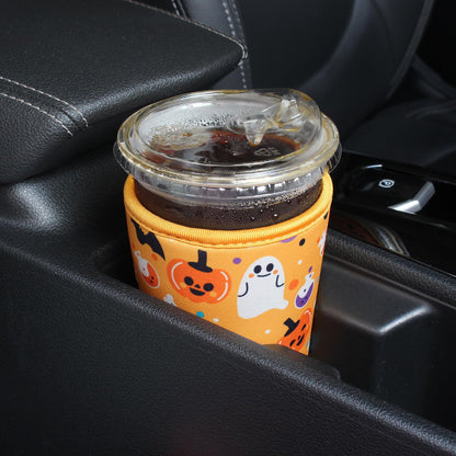 3 Pack Reusable Iced Coffee Sleeves - Xumbtvs Insulator Sleeve for Cold Beverages, Neoprene Coffee Cup Holder (Halloween Boo)