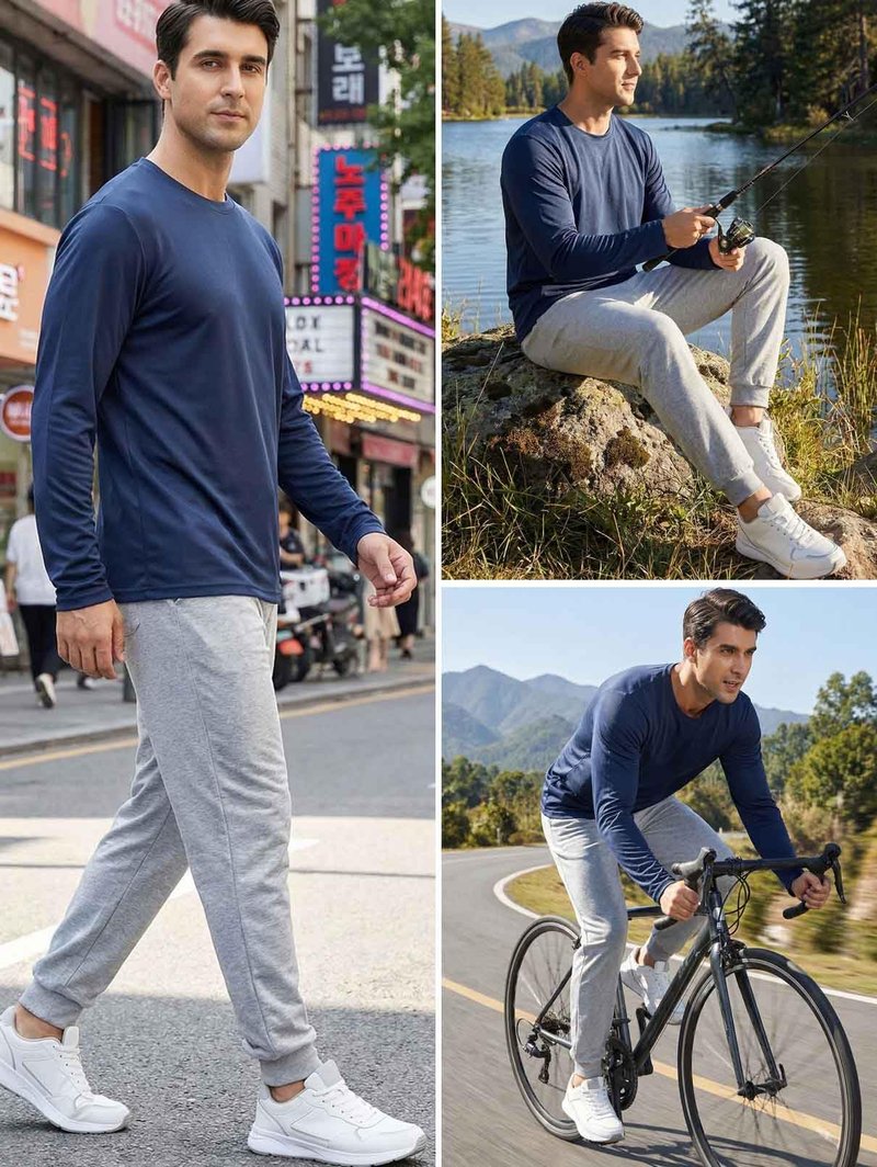 Butygity Mens Long Sleeve Tee Shirts UV Protection Quick Dry Athletic Running Activewear Breathable Workout Performance Work T Shirt Navy Large