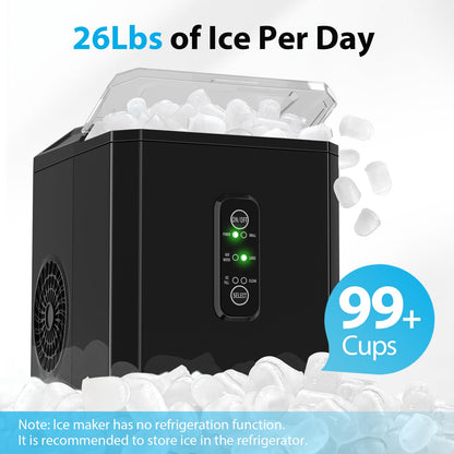 Aeitto Ice Makers Countertop, 9 Ice Cubes Release in 6 Mins, 26Lbs/24H, 2 Sizes of Bullet Ice Machine,Self-Cleaning Portable Ice Maker with Ice Scoop and Basket for Home Kitchen Office RV Bar, Black