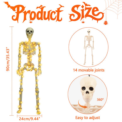 2 Pack 36 Inches Halloween Skeleton Decoration, 3 FT Light Up Halloween Skeletons Full Body with Movable Posable Joints for Decor Outdoor Indoor Yard Garden Lawn (with White Light)