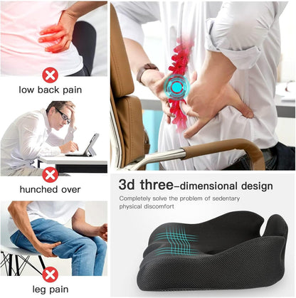 Benazcap X Large Memory Seat Cushion for Office Chair Pressure Relief Sciatica & Tailbone Pain Relief Memory Foam Firm Coccyx Pad for Long Sitting, for Office Chair, Gaming Chair and Car Seat Upgrade