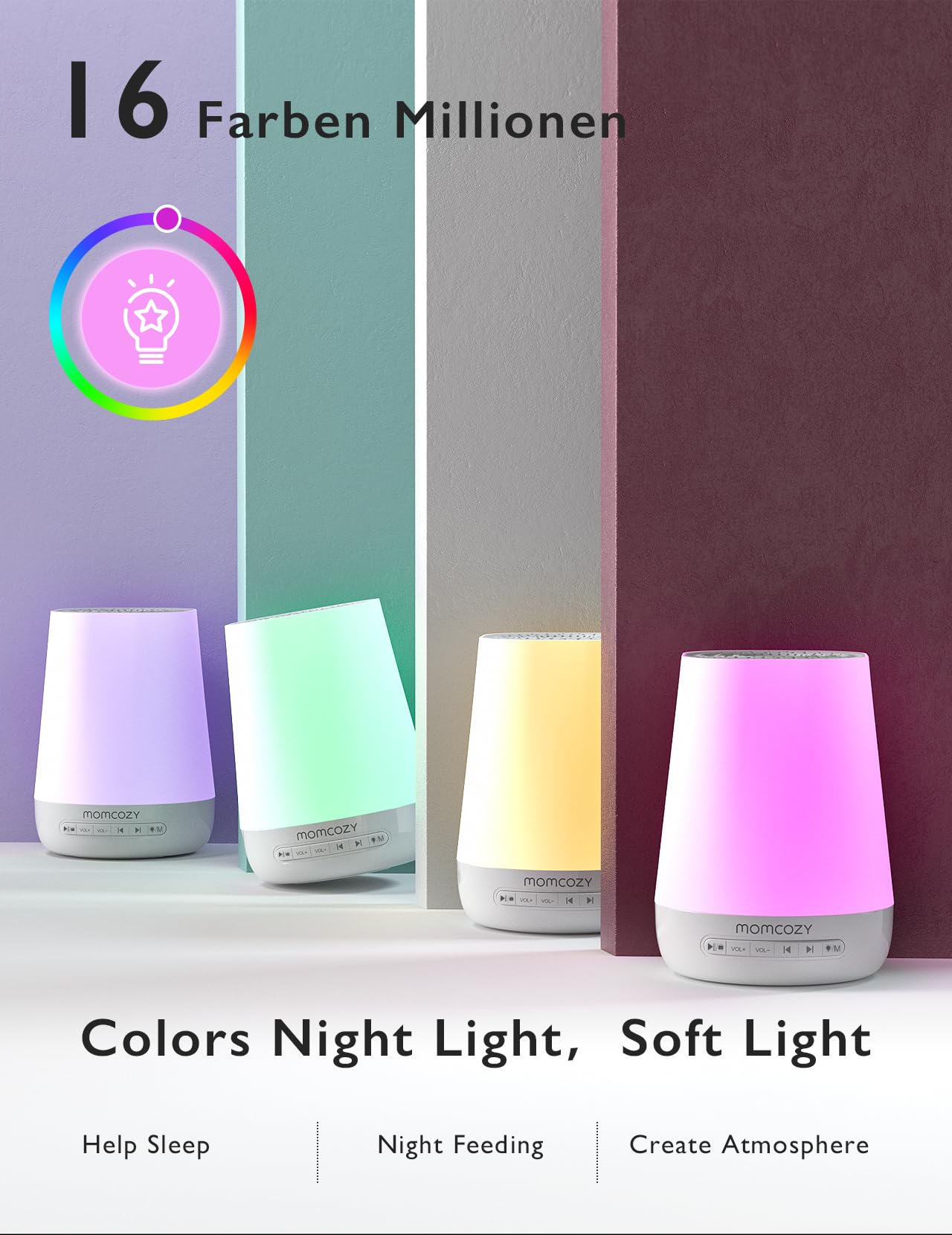 Momcozy White Noise Machine,Sound Machine for Baby Adults with 7 Colour Night Light,34 Soothing SoundsTherapy for Sleeping Nursery, White Noise APP Control,Timer,USB Rechargeable,Office Home Travel