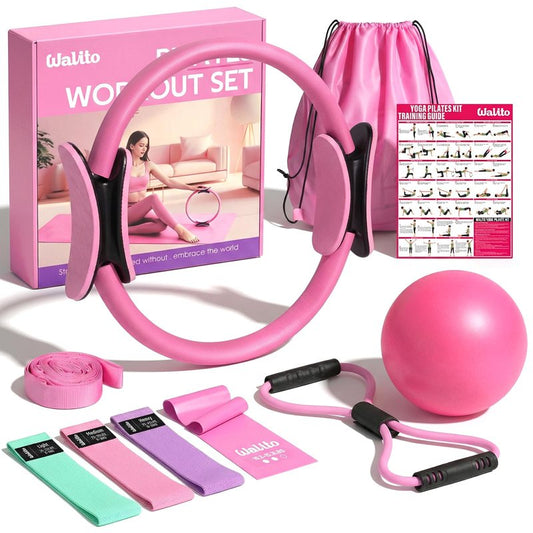 WALITO Home Pilates Kit for Women,Pilates Ring Set with Magic Circle,Resistance Bands,Figure 8 Workout Bands,Mini Ball, Compact Toning Fitness Essentials Starter Set Accessories Gift
