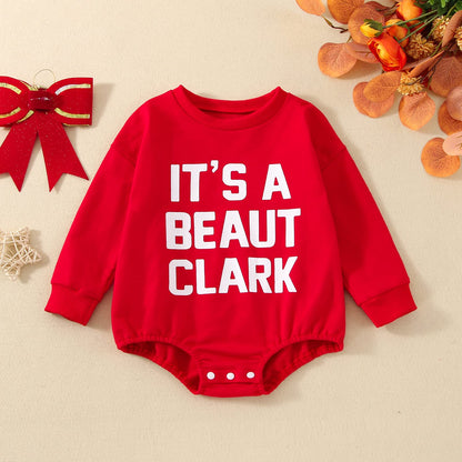 FYBITBO My First Christmas Baby Girl Boy Outfit Sweatshirt Romper Sweater Onesie Long Sleeve Bodysuit Fall Clothes (it's a beaut clark red onesie,12-18 Months)