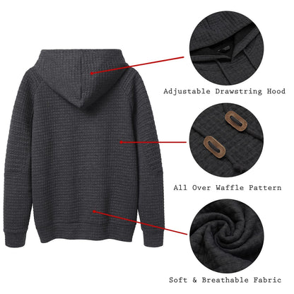 COOFANDY Mens Winter Sweatshirt Slim Fit Long Sleeve Knit Drawstring Hoodies for Men with Kanga Pocket, Dark Grey, 3X-Large