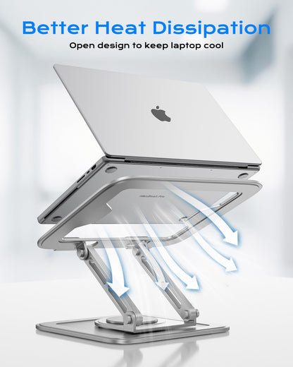 Adjustable Laptop Stand, Computer Stand with 360 Rotating Base, Ergonomic Laptop Riser Mount for Desk Foldable Protable Computer Desk Fits with MacBook Pro Air (10-16") - Black
