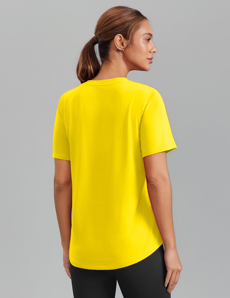 PINSPARK Womens Hiking Shirts Short Sleeve V Neck UPF 50 Sun Protection Moisture Wicking Quick Dry Outdoor Athletic Tops,Yellow Small