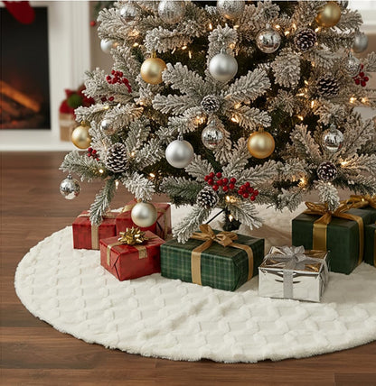 AISENO 48 Inch Christmas Tree Skirt Faux Fur with Cable Knit Knitted Thick Decoration for Merry Christmas Decorations