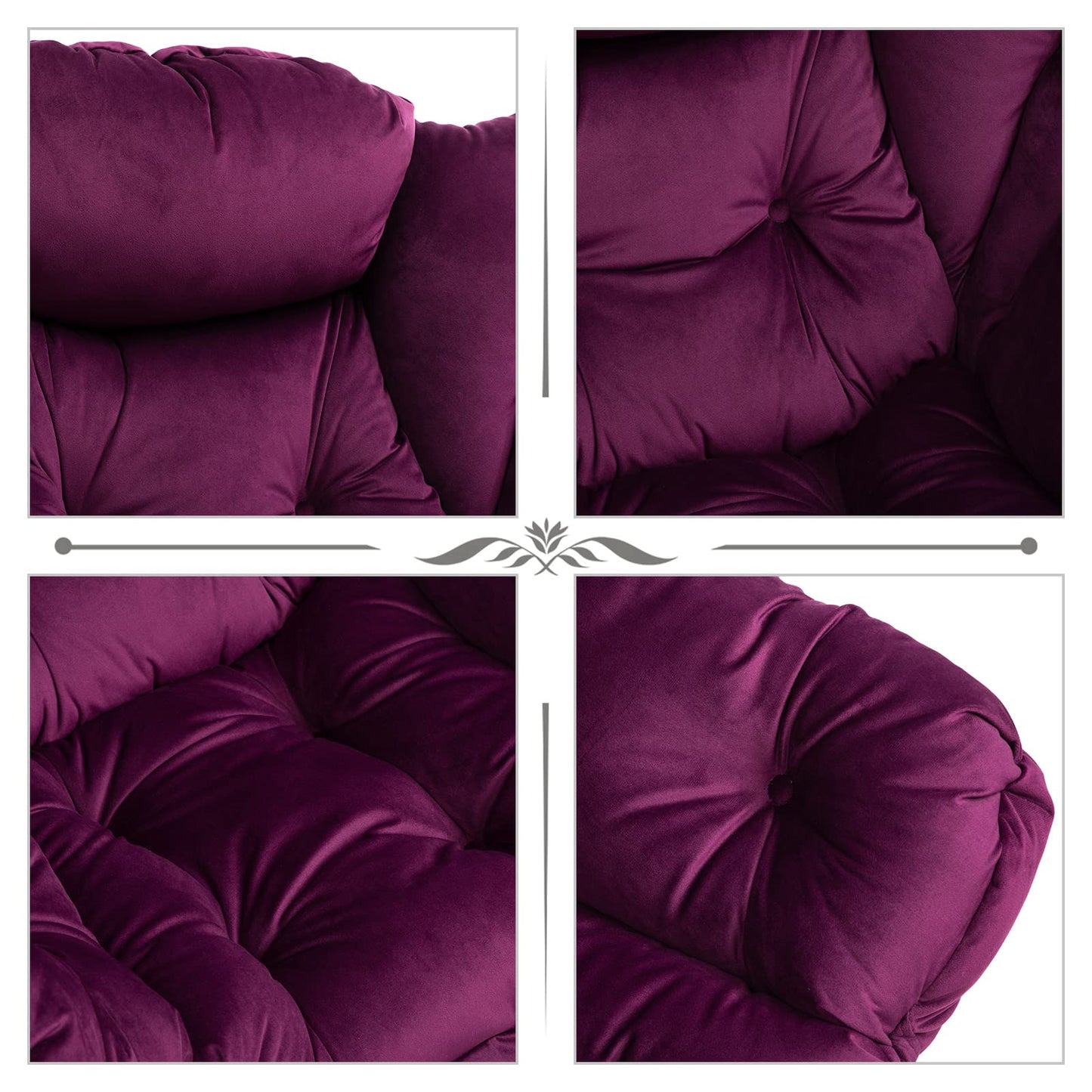 HollyHOME Lazy Chair with Armrest and Side Pocket, Comfy Accent Lounge Chair,Leisure Sofa Armchair for Living Room, Bedroom, Dorm, or Small Spaces, Oversized Reading Sofa Chair,Velvet Deep Purple