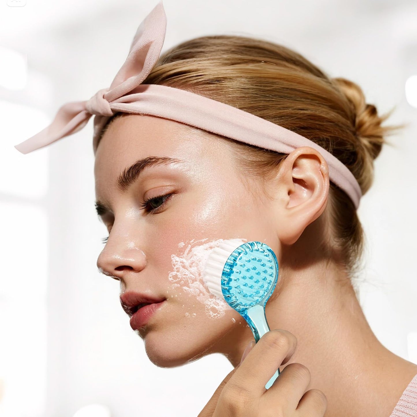 4 Colors Facial Cleansing Brush, Beomeen Face Scrubber Exfoliating Brush Face Wash Scrub Exfoliator for Skin Care, Makeup Removal (Blue, Pink, Purple, Clear)