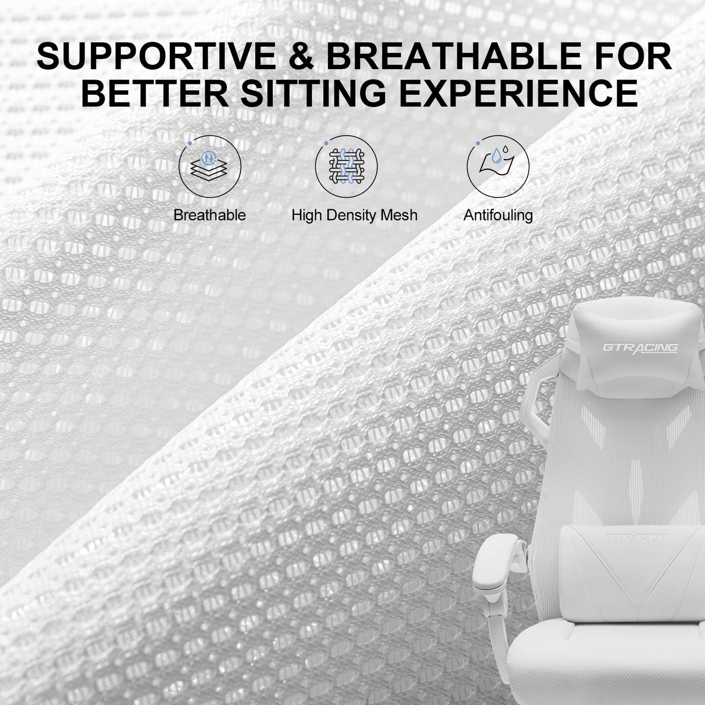 GTRACING Gaming Chair, Computer Chair with Mesh Back, Ergonomic Gaming Chair with Footrest, Reclining Game Chair with Adjustable Headrest and Lumbar Support for Gaming and Office (White)