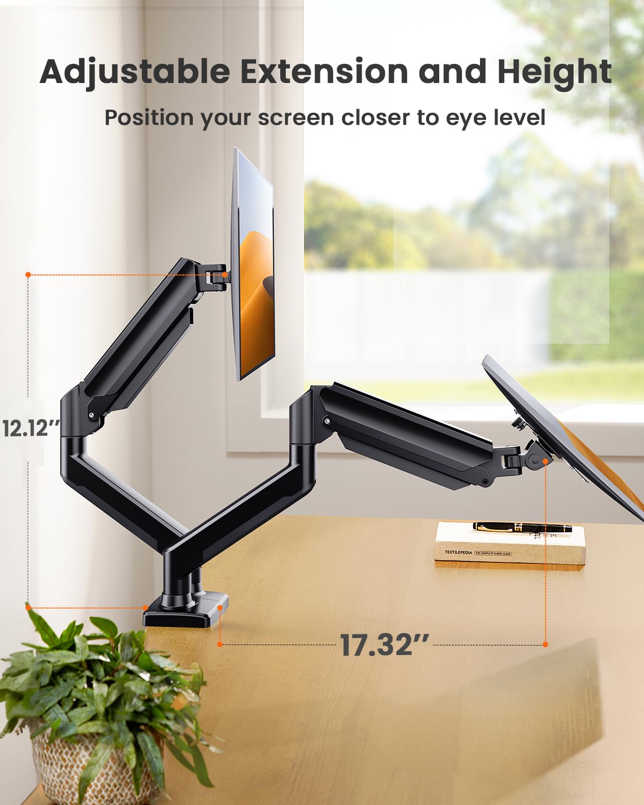 ErGear Dual Monitor Stand up to 32 inches Screen, Load-Bearing Max 22 lbs Each Arm, Adjustable Dual Monitor Mount, Sturdy Steel vesa Monitor Mount with Stable VESA 75x75 100x100mm