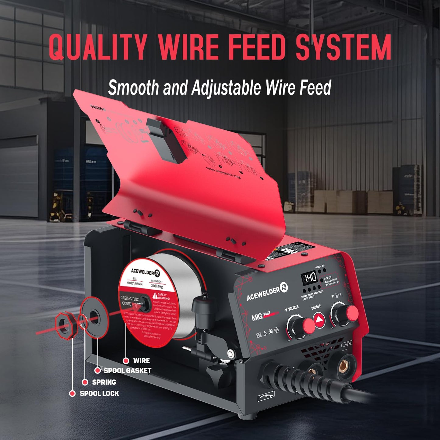 ACEWELDER 140A Gasless Flux Core MIG Welder/Lift TIG/Stick 3 in 1 Welding Machine 110V Portable IGBT Inverter Synergy Welder Machine