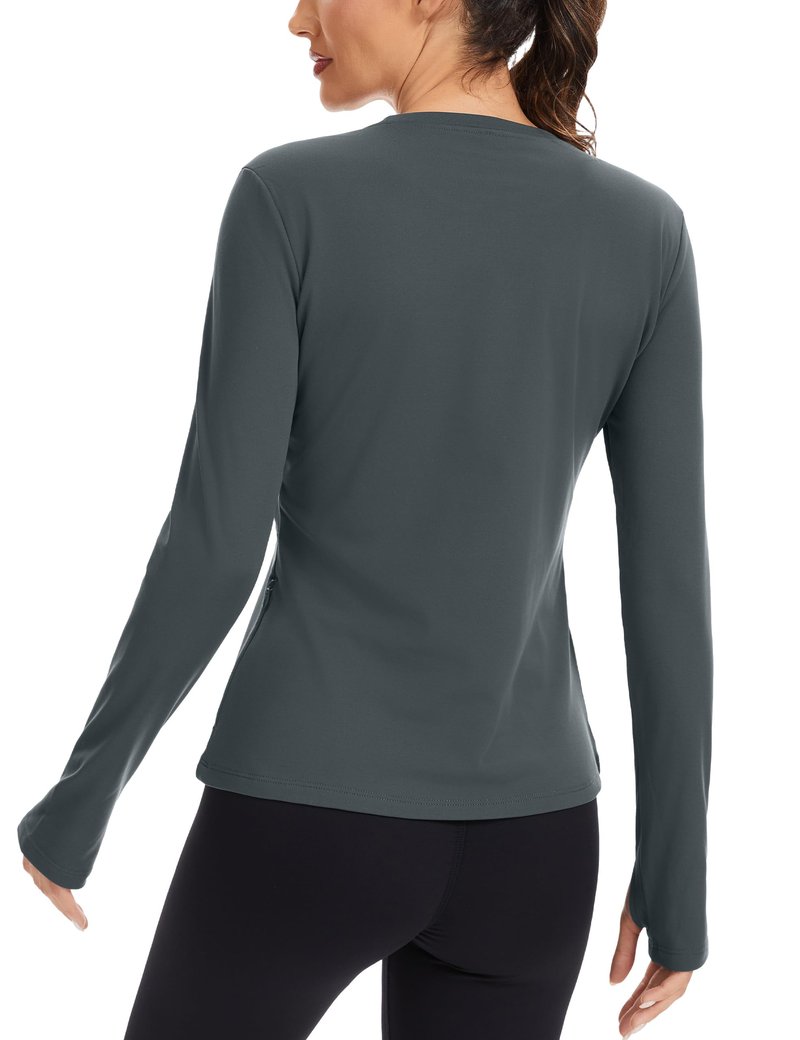 MathCat Thermal Shirts for Women Fleece Lined Long Sleeve Thermal Tops Base Layer Cold Weather Winter Gear Running Athletic Workout Underwear Zipper Pocket Grey