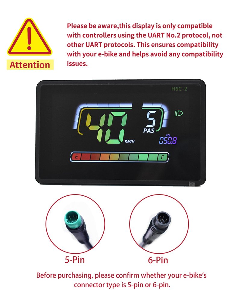 Mcezdy Ebike LCD Display, UART No. 2 Protocol, Colorful Cycling Computer APP Connection, with USB Charging Port, Panel Screen Bicycle Speedometer Odometer(6-Pin)