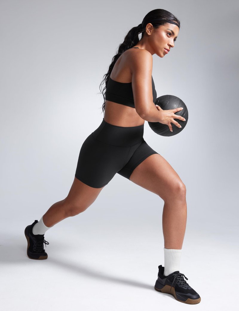 CRZ YOGA Butterbreeze Athletic Biker Shorts 4'' - High Waisted Workout Gym Volleyball Running Yoga Tummy Control Womens Black Medium
