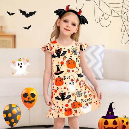 WonderBabe Girls Halloween Nightgowns Flutter Sleeves Nightdress Nightie Dress Sleepwear Pajamas for Little Girls Size 7-8 Yellow