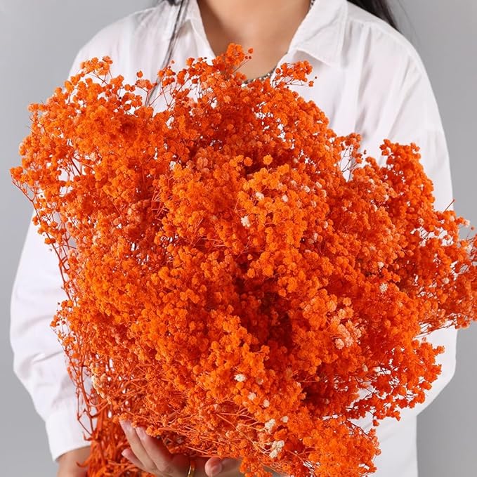 Dried Babys Breath Flowers Bouquet-17 Inch 2500+ Ivory Orange Dry Flowers, Natural Gypsophila Branches for Wedding Flowers, Table Vase Decor, DIY Wreath Floral, Home Office Party Garden Decoration