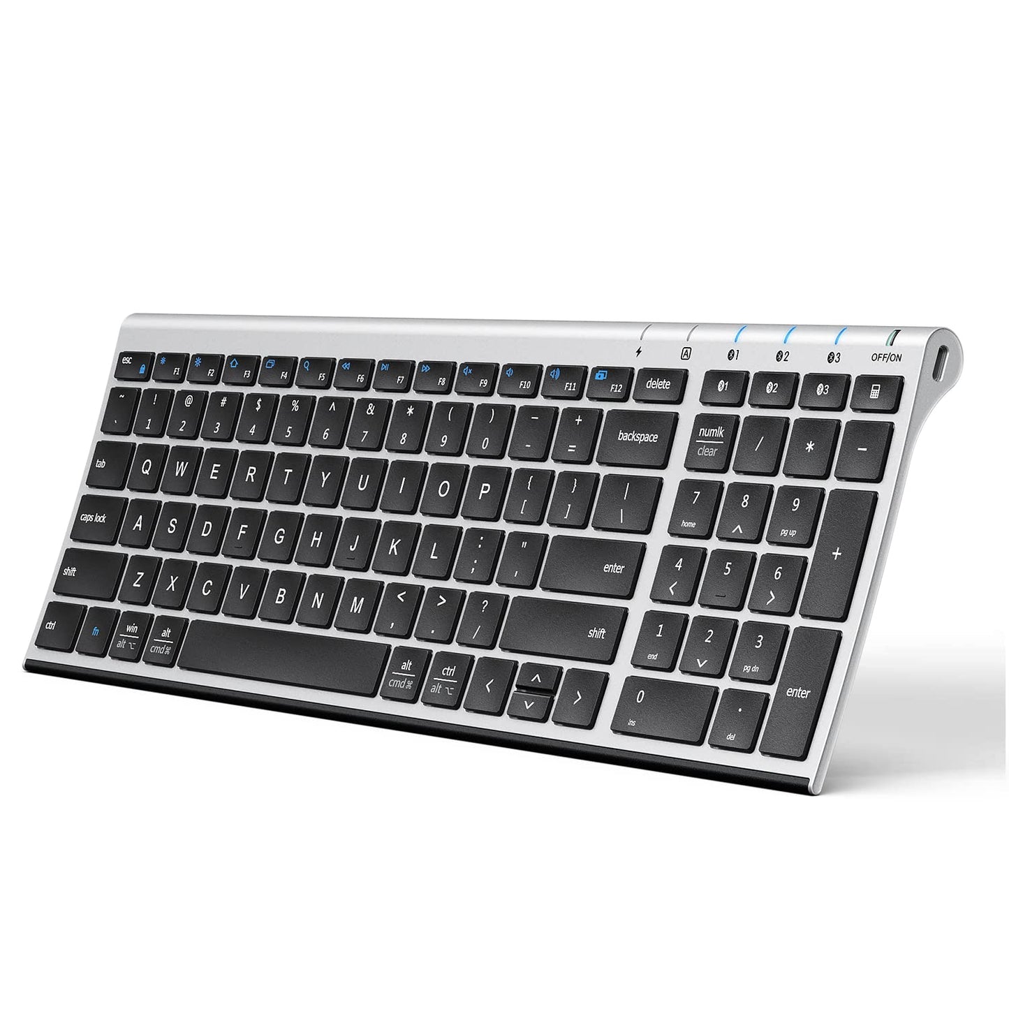 iClever BK10 Bluetooth Keyboard, Universal Bluetooth 5.1 Wireless Keyboard with Number Pad, Ergonomic Design, Multi-Device Compatibility, Stable Connection for Mac, iPad, iPhone, Android, Windows