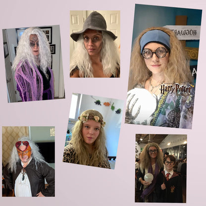 iCos Old Lady Wig - Long Curly Fluffy Dirty Silver Grey Witch Hair Wig for Grandma, Halloween Costume, Movie Cosplay, Punk Style - Adult Men & Women
