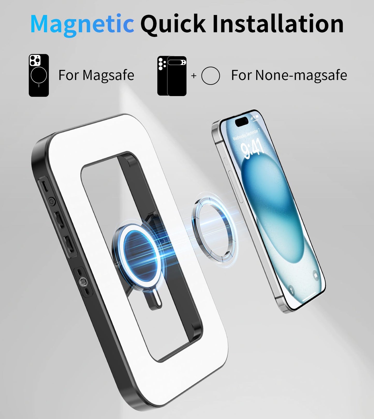 Double-Sided Magnetic Phone Ring Flash with Mini Tripod Stand,448 LED 6000mAh Rechargeable RGB Selfie Light for iPhone,Handheld Stabilizer with Light for Magsafe/Phones/Video Recording/Makeup/Photos