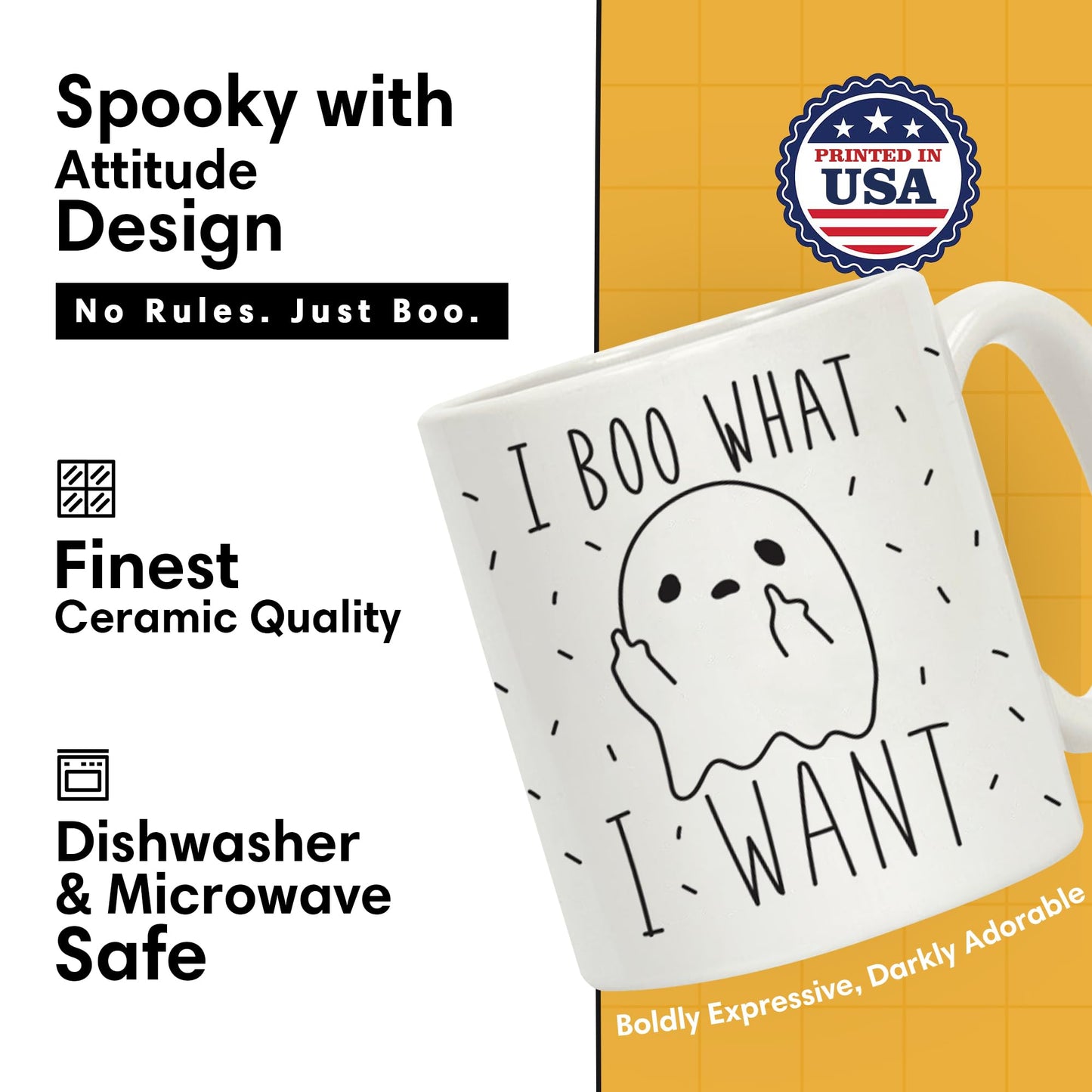 LookHUMAN Cute Ghost Halloween Coffee Mug | Spooky Vibes Cute Mugs for Men & Women, Double-Sided Print White Ceramic Coffee Cups, Dishwasher & Microwave Safe, Novelty Gift | Ghostface Cup, 11 oz