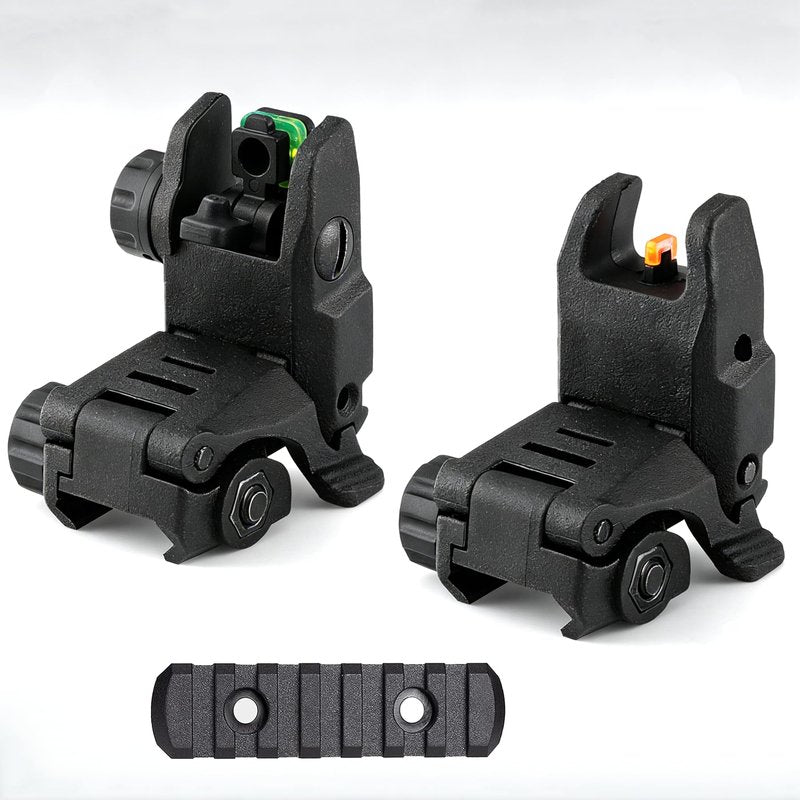 DOPETANE Fiber Optic Sights Flip Up Front and Rear Backup Sights with Red Green Fiber Optics Polymer Fiber Sight Black