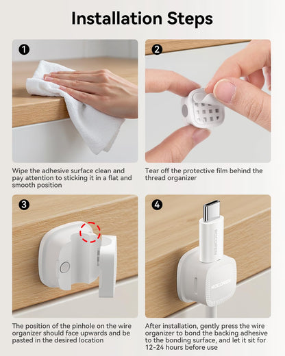 6-Pack Magnetic Cable Clips Cord Organizer-Cable Smooth Adjustable, Rocoren Desk Cable Management Accessories,Cable Holder Clips Wire Holder Keeper for Desktop,Nightstand,Wall,Home Office,Phone,Car