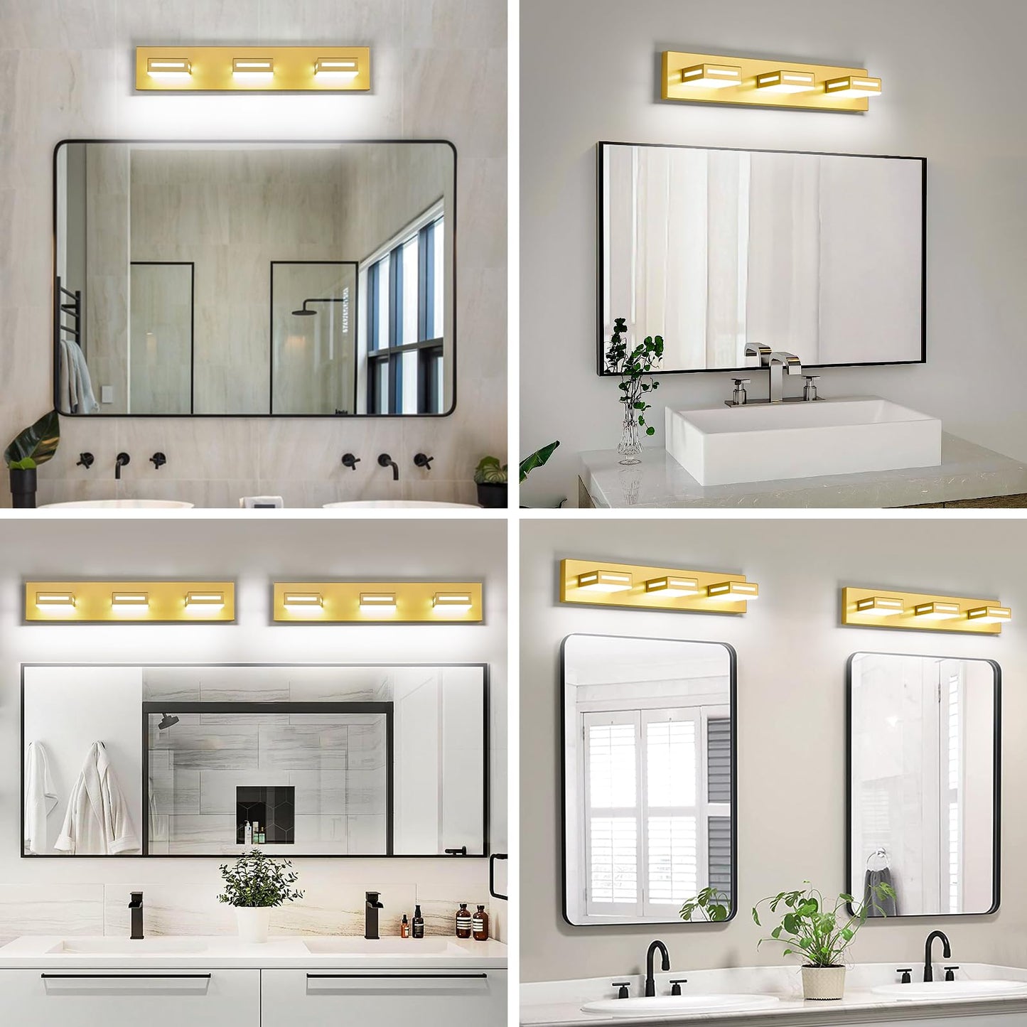 Donrao 24-Inch 3-Light LED Modern Gold Bathroom Vanity Light Fixtures Over Mirror, Bathroom Lighting Fixtures with Cool White 6000K, Vanity Wall Lights for Bath Restroom Powder Room