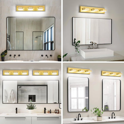 Donrao 24-Inch 3-Light LED Modern Gold Bathroom Vanity Light Fixtures Over Mirror, Bathroom Lighting Fixtures with Cool White 6000K, Vanity Wall Lights for Bath Restroom Powder Room