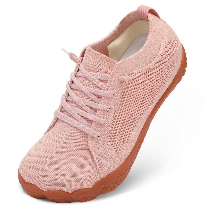 LeIsfIt Barefoot Shoes Women Wide Toe Box Walking Shoes Minimalist Trail Running Hiking Footwear Non-Slip Breathable Slip on Sneakers Pink Size 9