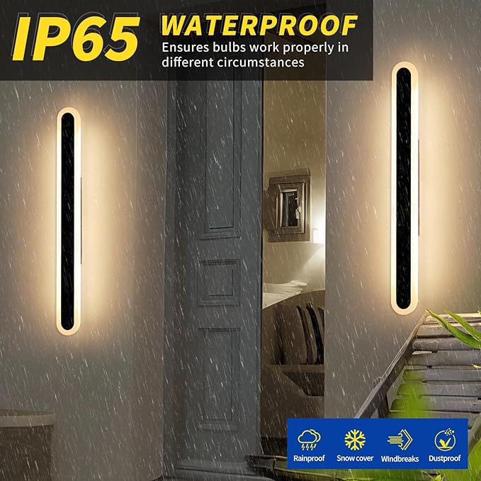 2 Pack 39.3inch Long Outdoor Led Wall Lights, IP65 Waterproof Black Outside Porch Sconces, 3 CCT 3000K/4500K/6000K, 36W, Oval Modern Exterior Wall Lighting for Garage, Patio, House, Garden