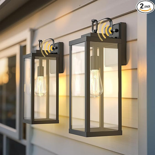 L LOHAS LED 2 Pack 17 Inch Large Size Dusk to Dawn Outdoor Light Fixture, Black Waterproof Anti-Rust Porch Lights Ourdoor, Exterior Lighting Fixtures for Porch, Doorway, Garage, ETL Listed