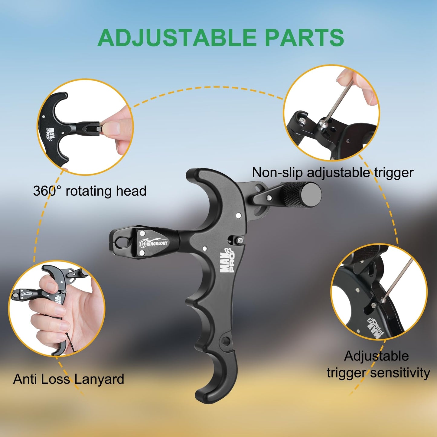 Ruirgo Thumb Release Bow Aid for Compound Bow, 360° Rotatable Archery Release Aid, Adjustable Trigger & Length, Ambidextrous for Adults Hunting & Target Practice, Silver