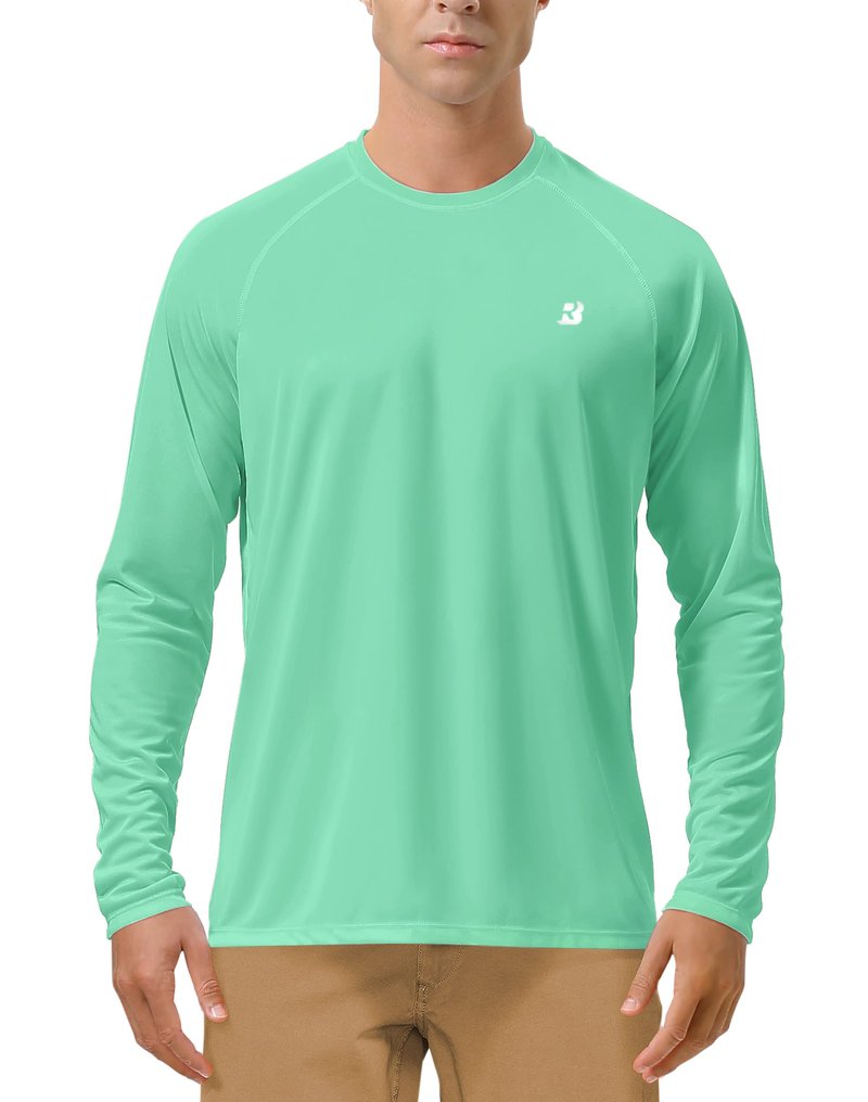 Roadbox Mens UPF 50+ Long Sleeve SPF Diving Rash Guard UV Sun Protection Shirts for Outdoor Fishing Hiking Swimming Running Green