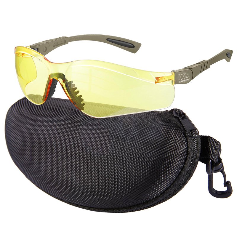 xaegistac Shooting Glasses Anti-fog Shooting Range Eye Protection, Adjustable Safety Glasses with Zipper Hard Case (khaki frame yellow lens)