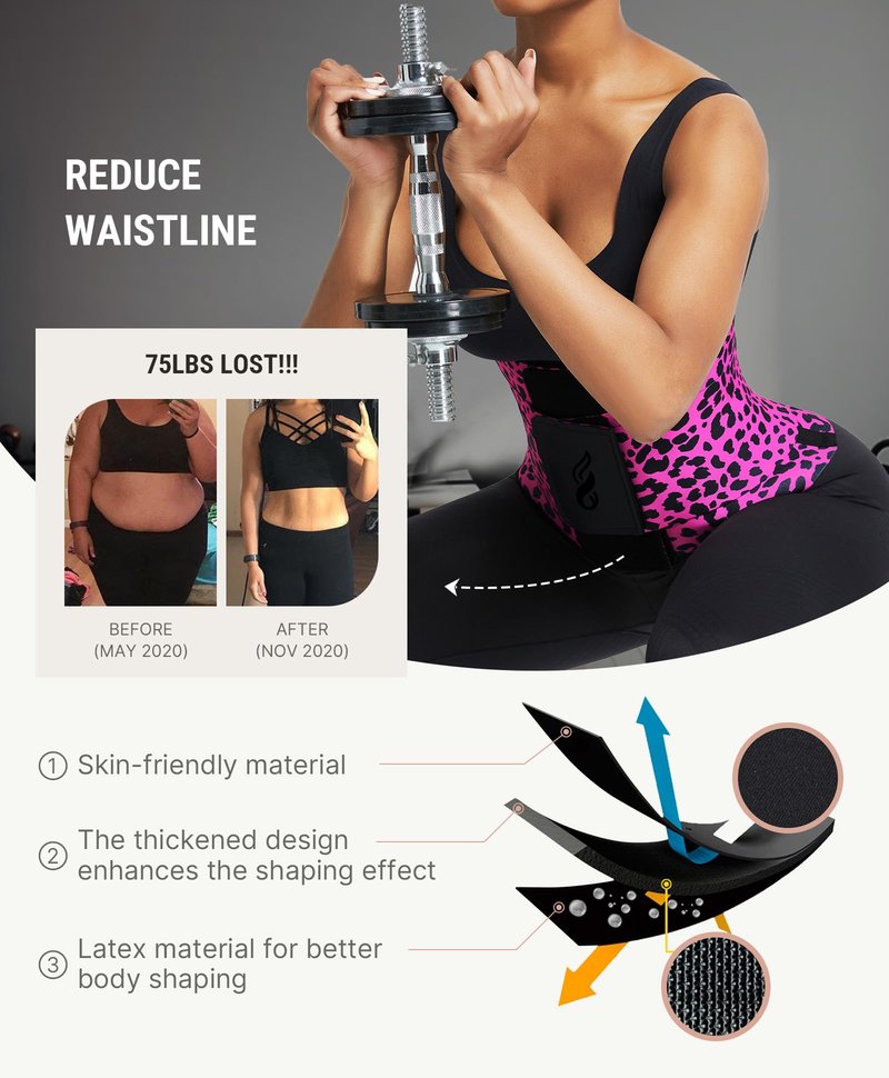 FeelinGirl Workout Waist Trainer Cincher Corset Shaper Tummy Slimmer Plus Size for Women Rose Leopard XS
